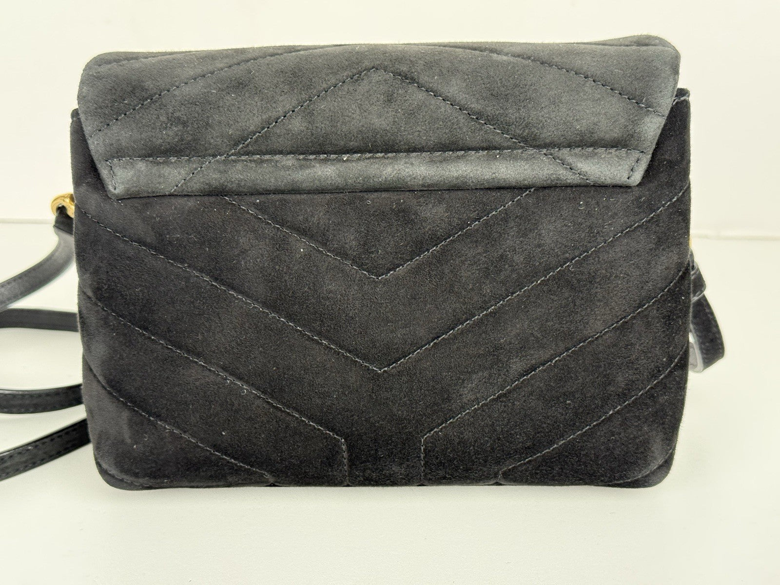Saint Laurent Toy LouLou Shoulder Bag Matelasse Chevron Black Suede  Bag