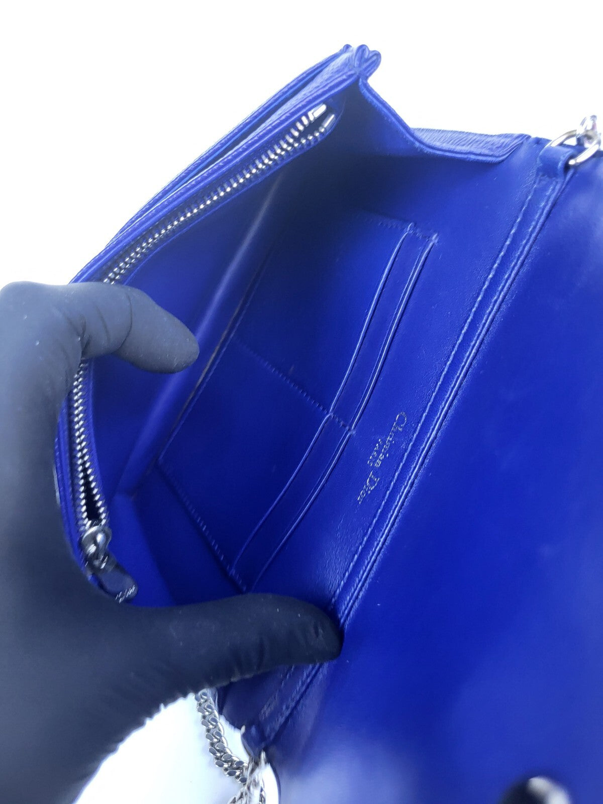 Christian Dior Diorama Wallet on Chain Blue Leather