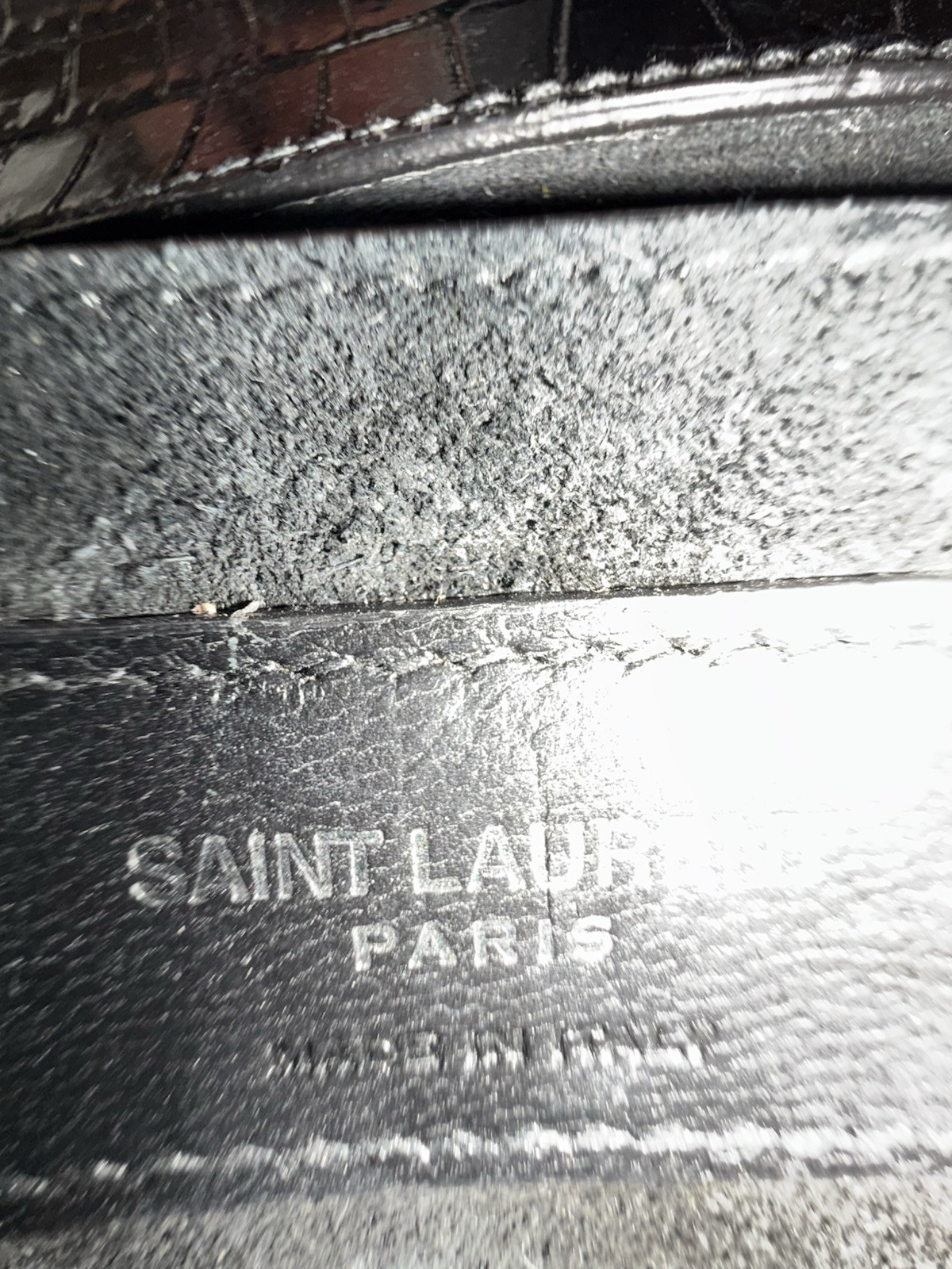 Saint Laurent Sunset Black Shiny Crocodile Embossed Leather Shoulder Bag