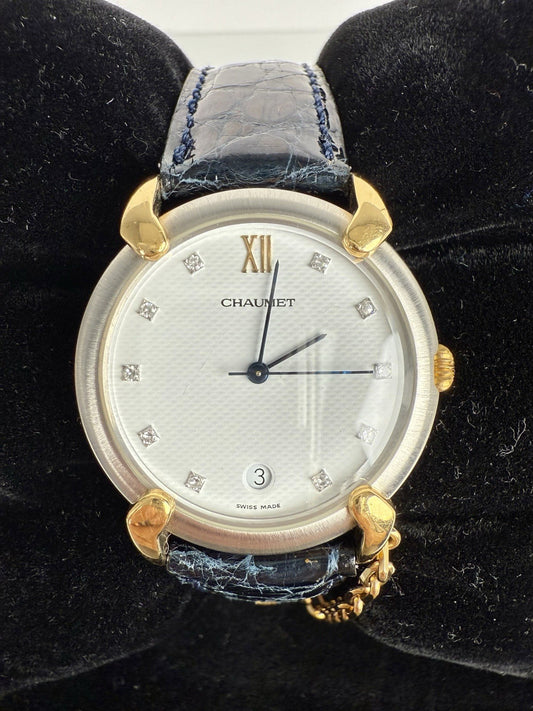 CHAUMET Paris 18k Gold Diamonds Stainless Steel Griffith 32mm Quartz Watch 9 In