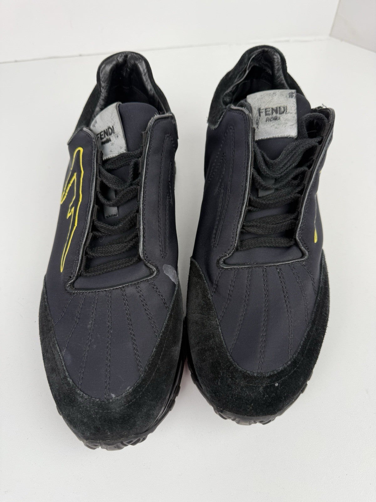 Fendi Leather Graphic Print Sneakers Black Size 9