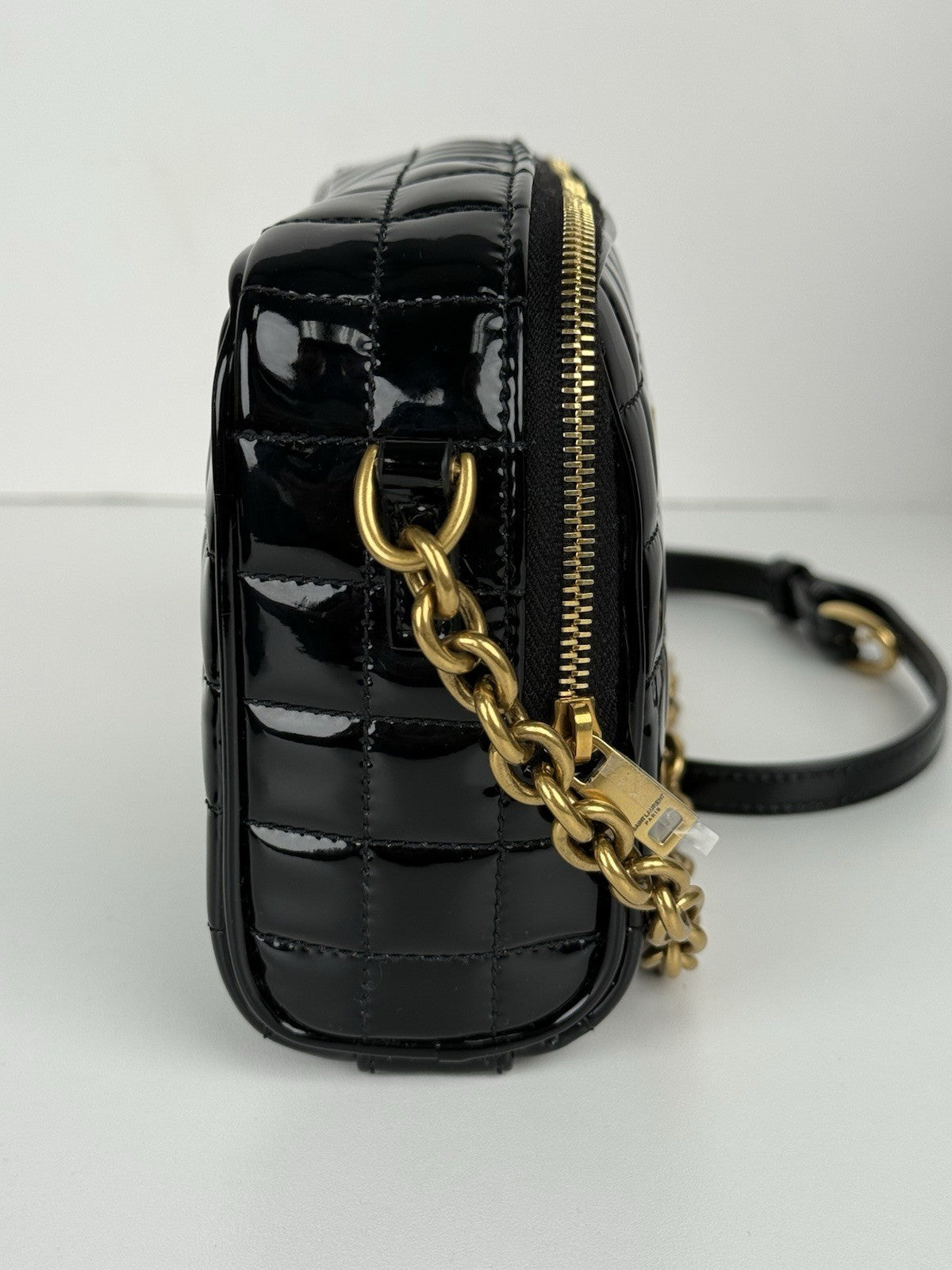 Saint Laurent Cassandre Mini Camera Bag in Quilted Patent Leather Glossy