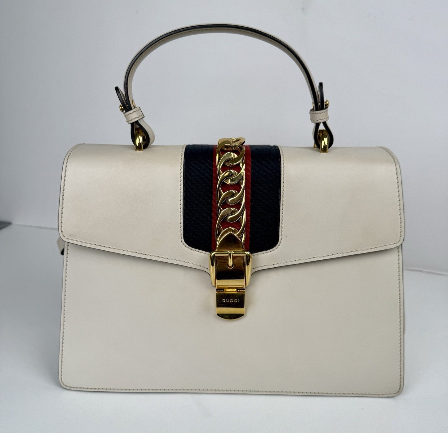 Gucci White Leather Calfskin Leather Vintage Web Sylvie Shoulder Bag