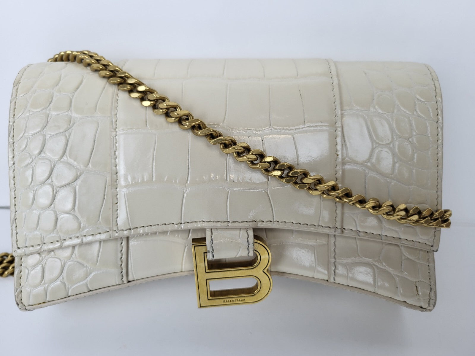 BALENCIAGA Wallet On Chain Crocodile Embossed Leather Hourglass