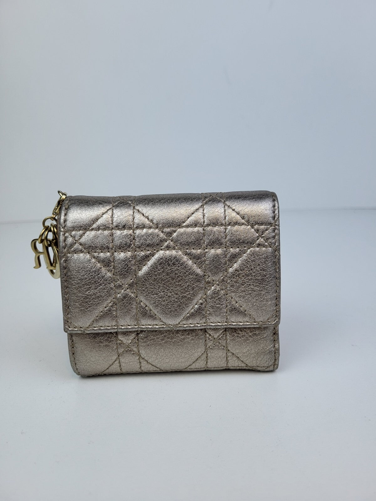 Metallic Lambskin Cannage Lady Dior Lady Dior Wallet Gold