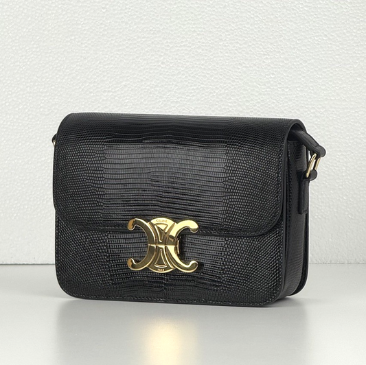CELINE Teen Triomphe Lizard Black Women's Shoulder Bag