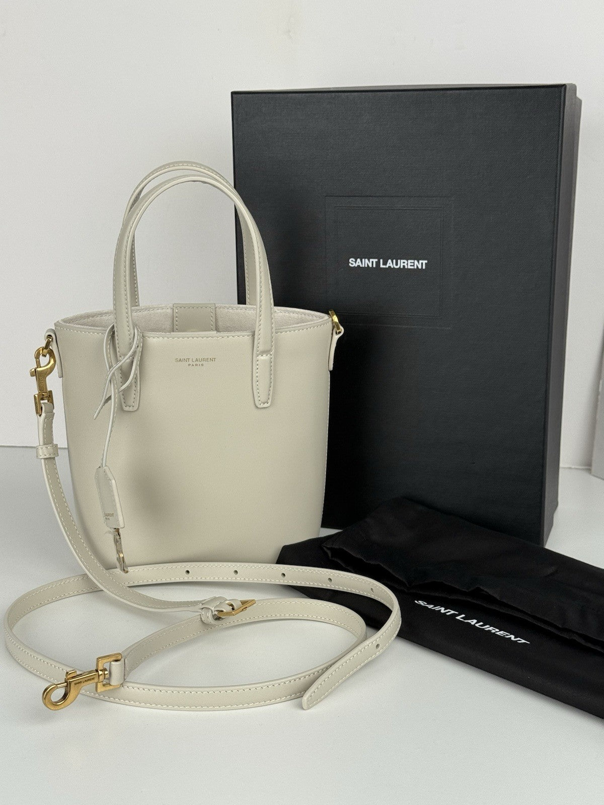 Saint Laurent Shopper Mini Tote Soft Cream Leather