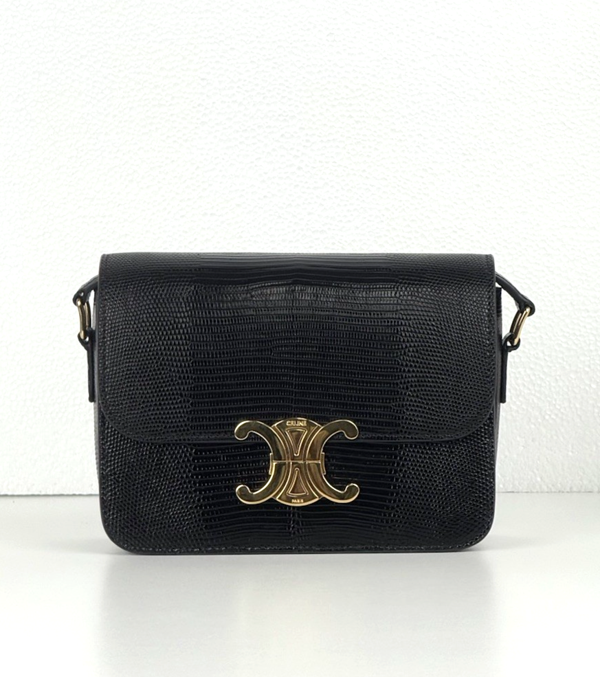 CELINE Teen Triomphe Lizard Black Women's Shoulder Bag