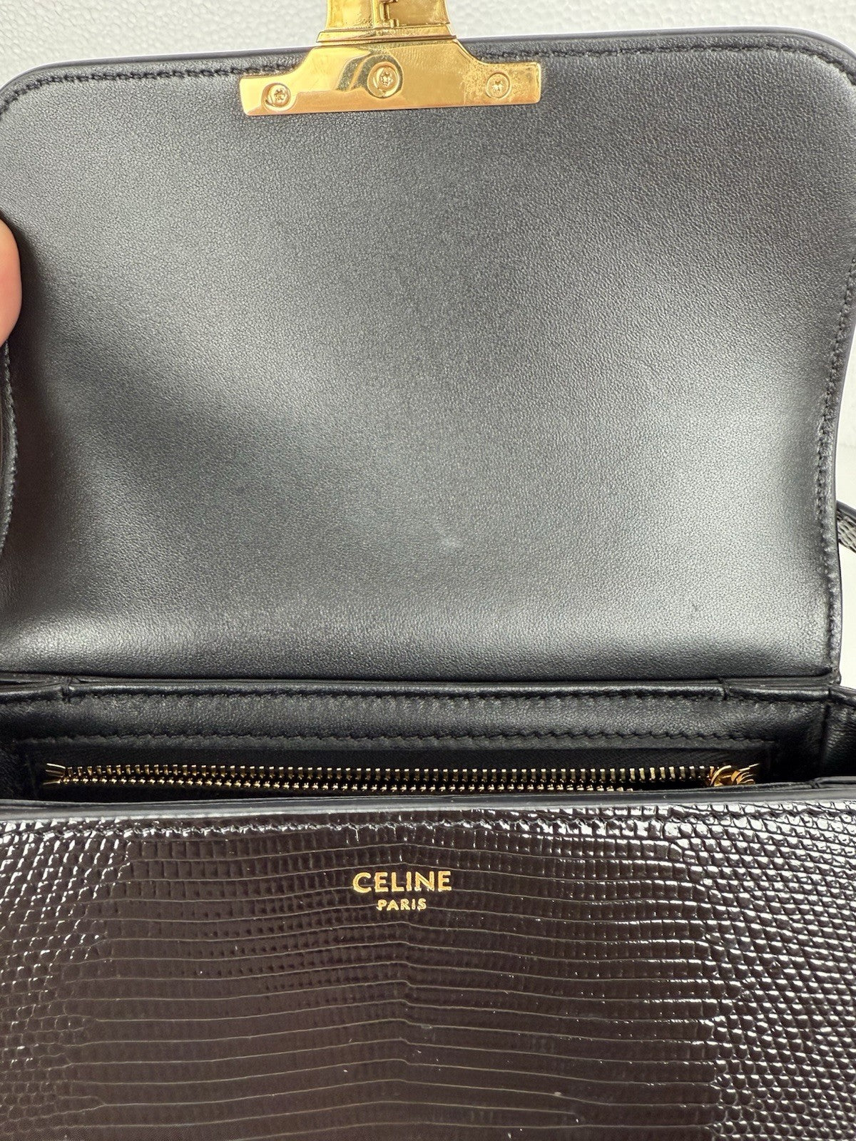 CELINE Teen Triomphe Lizard Black Women's Shoulder Bag