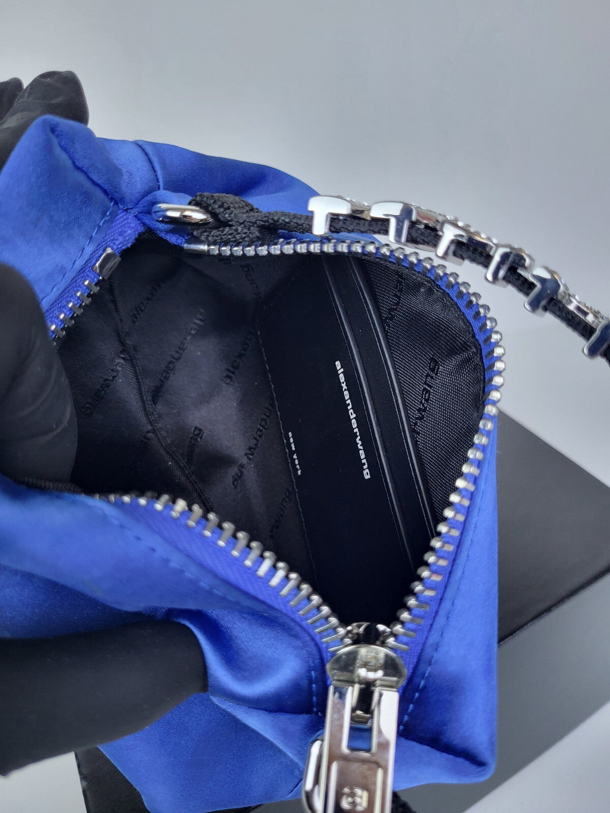 Alexander Wang Crystal-Embellished Satin Mini Bag Blue