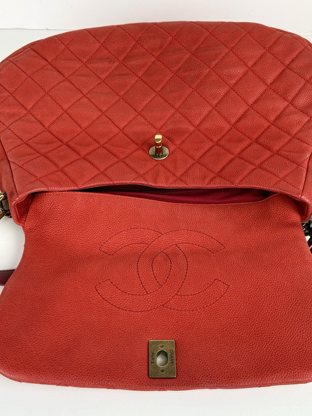 Chanel Caviar Leather Shoulder Bag Country Chic Red Leather