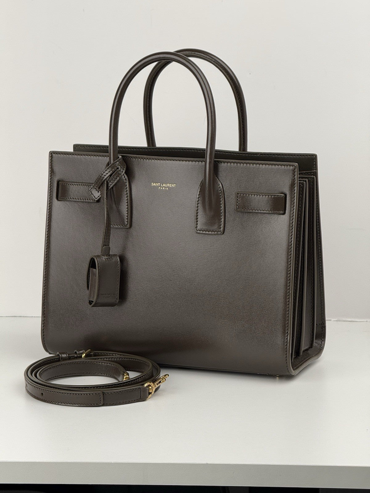 Saint Laurent Sac De Jour Leather Satchel Bag Mini Olive