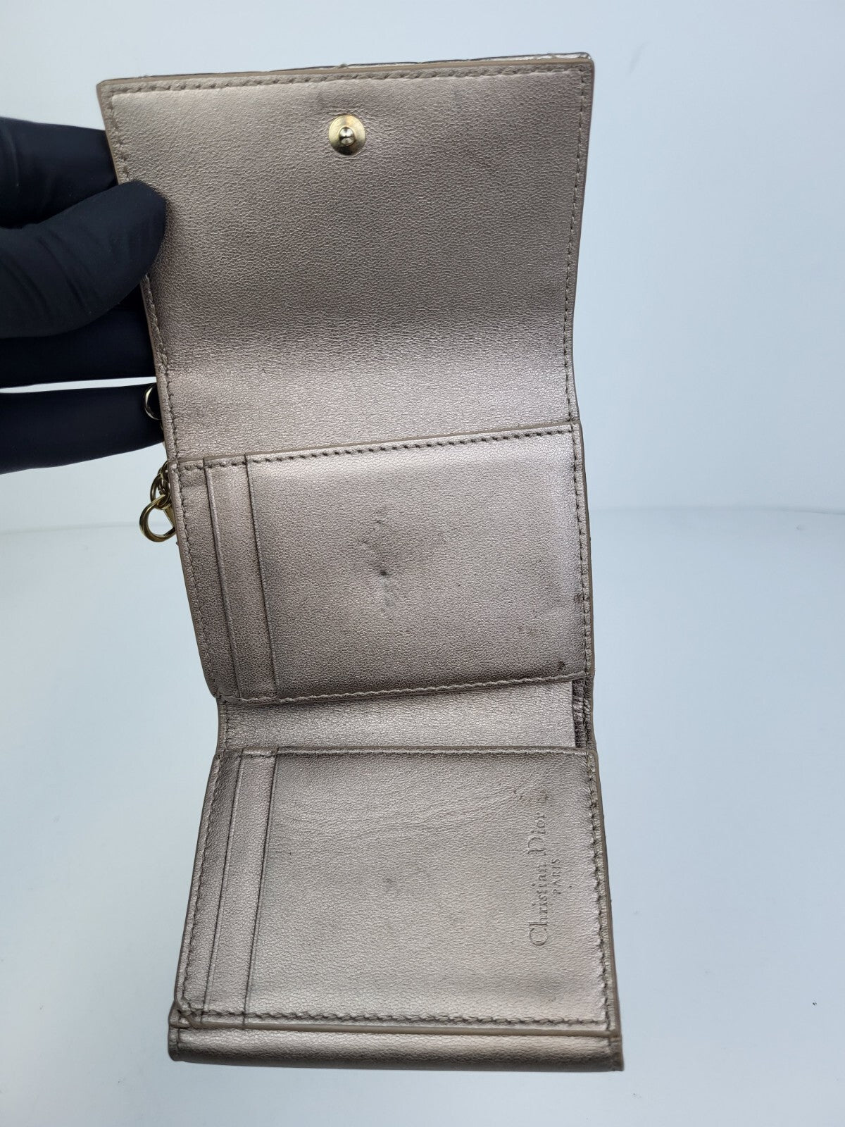 Metallic Lambskin Cannage Lady Dior Lady Dior Wallet Gold