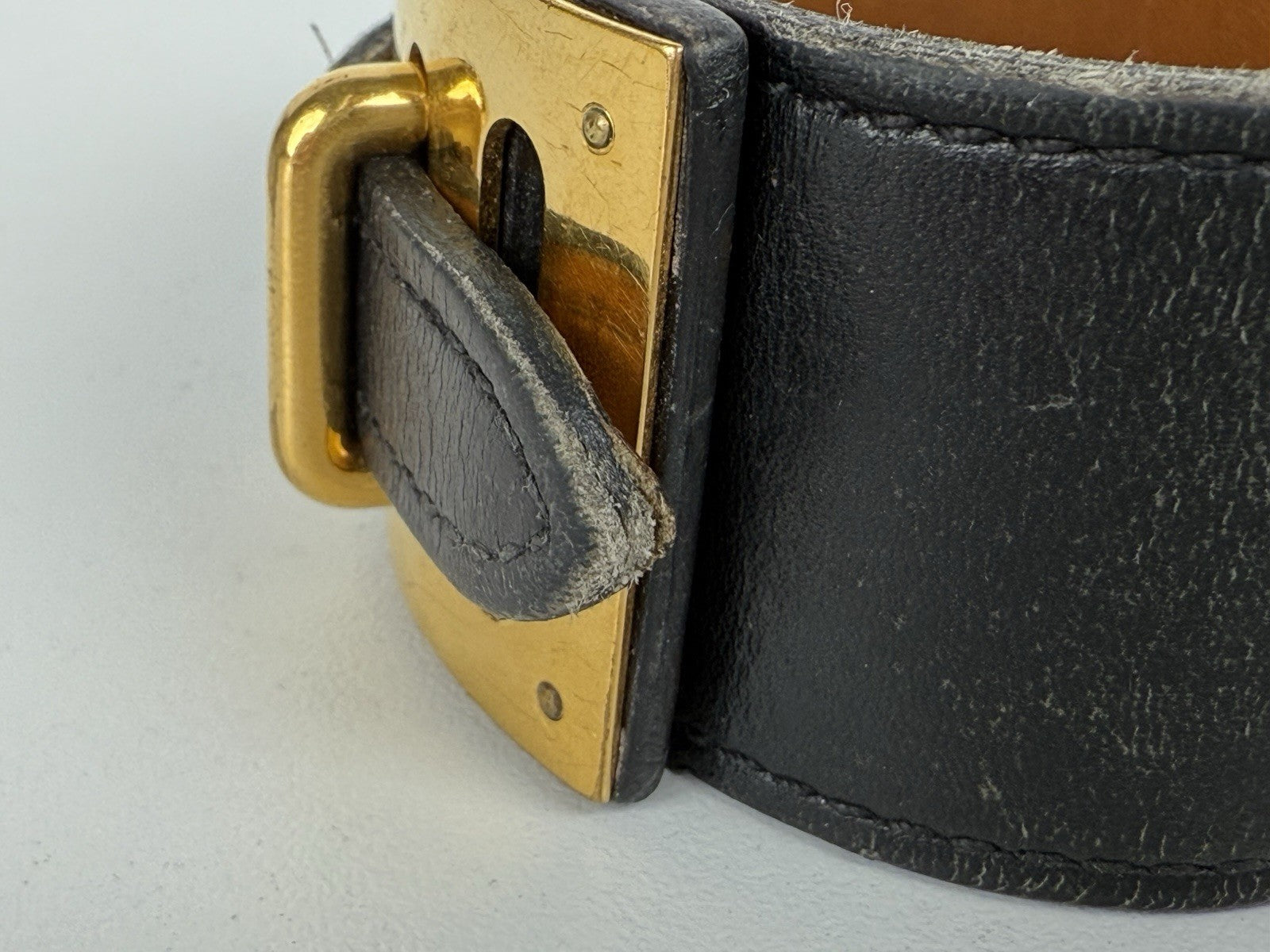 HERMES Intense Leather Bracelet Black Gold Hardware