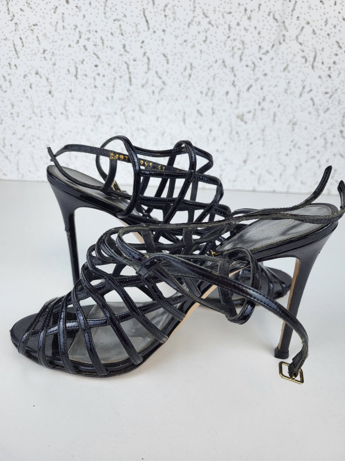 Giavito Rossi Black Patent Strappy Pumps Sandals Size 41