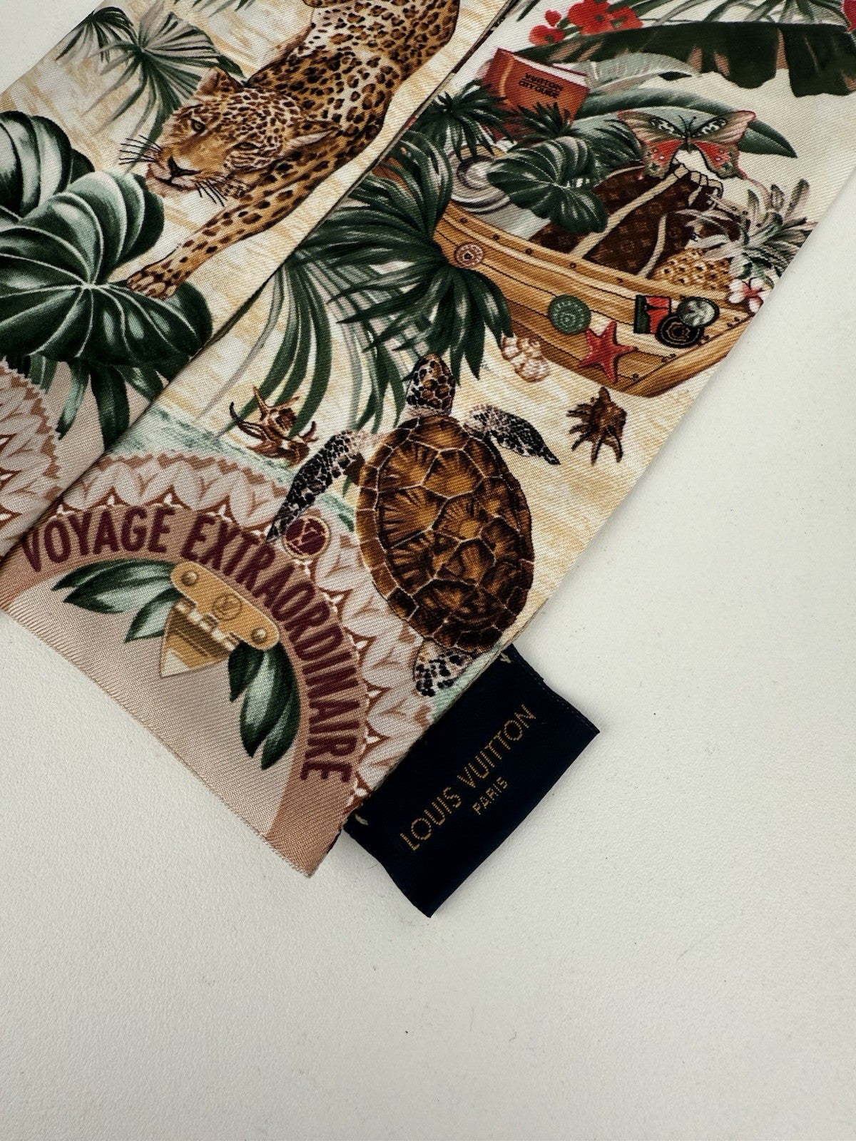Louis Vuitton Silk Voyage Extraordinaire Bandeau Scarf Beige