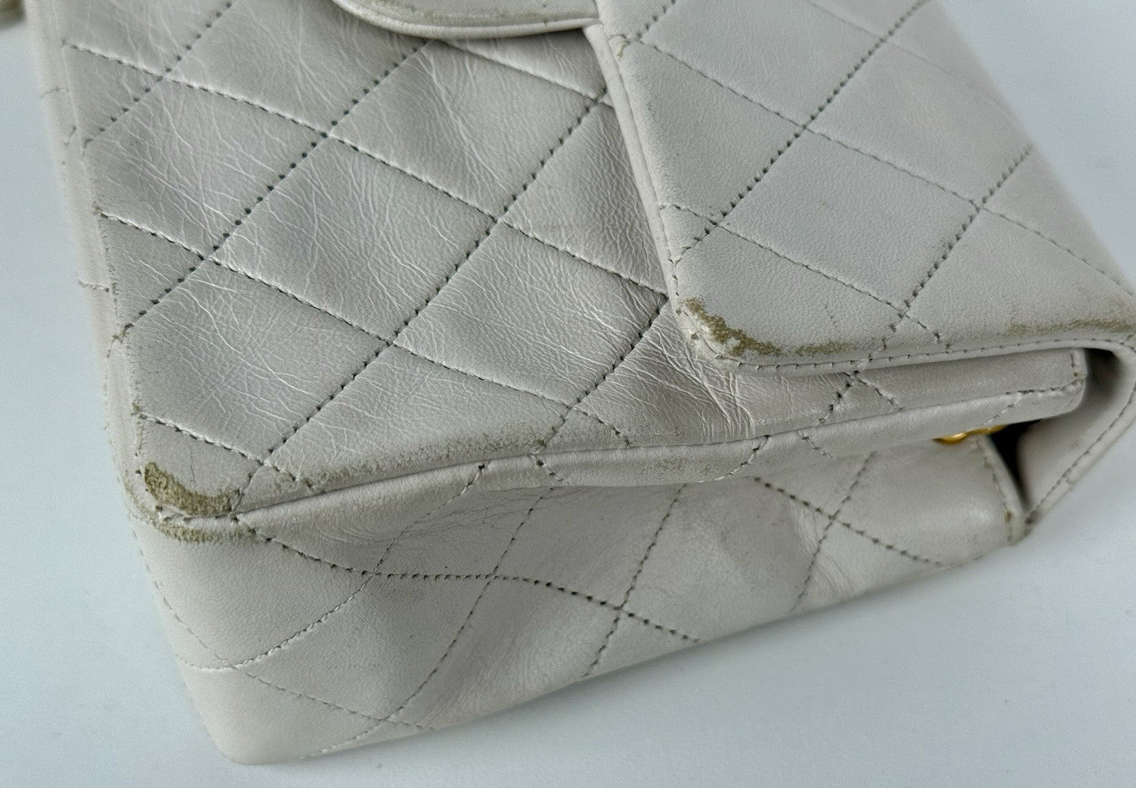 Chanel Mini Square Flap Bag White Lambskin Gold Hardware Vintage Bag