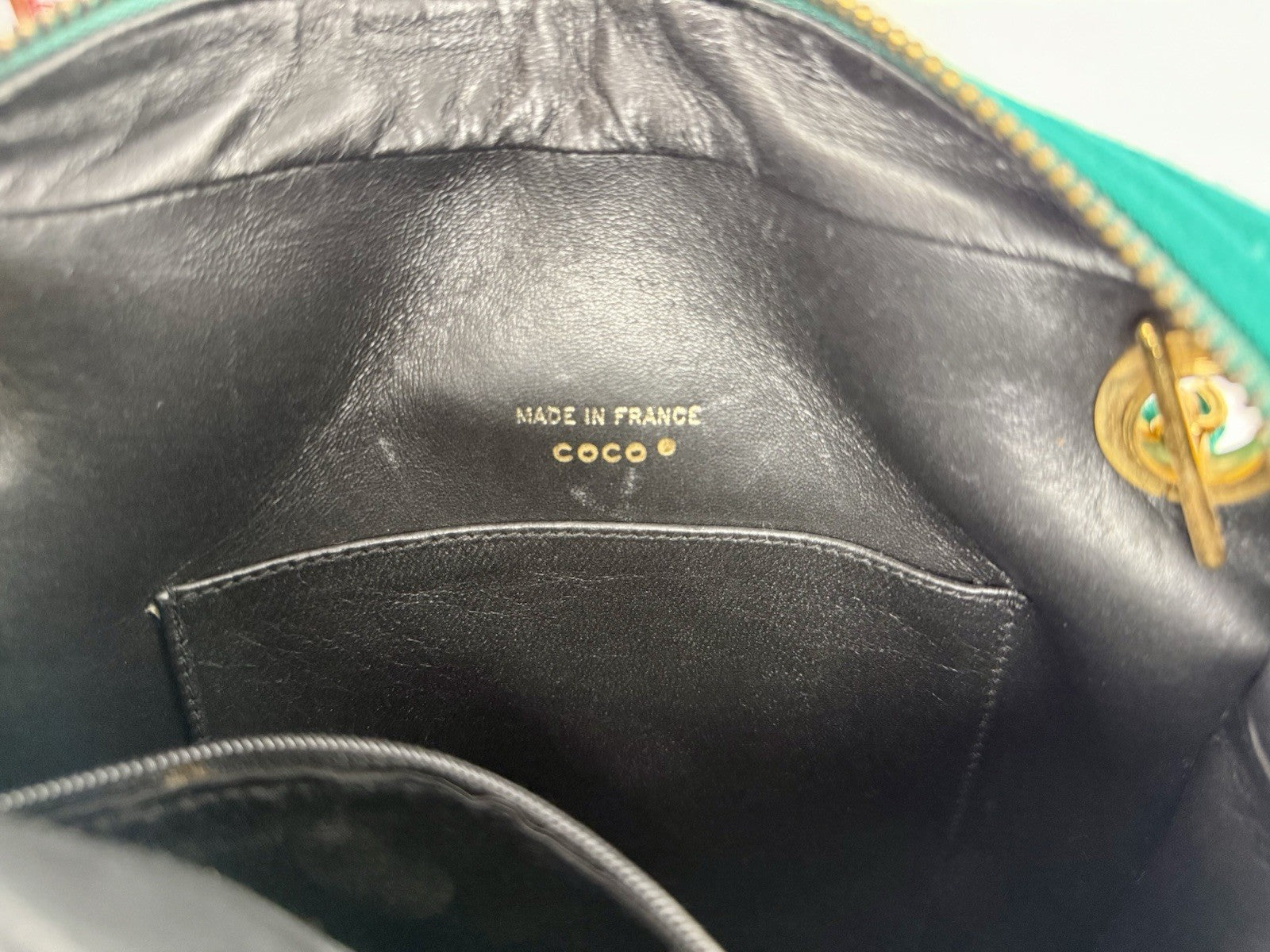 Chanel Bag Coco Jersey Quilted Teal Fabric Chain Strap Vintage