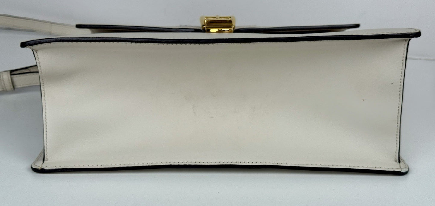 Gucci White Leather Calfskin Leather Vintage Web Sylvie Shoulder Bag