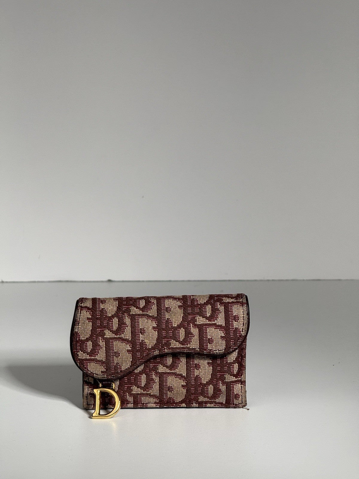 Dior Oblique Saddle Card Holder Bordeaux