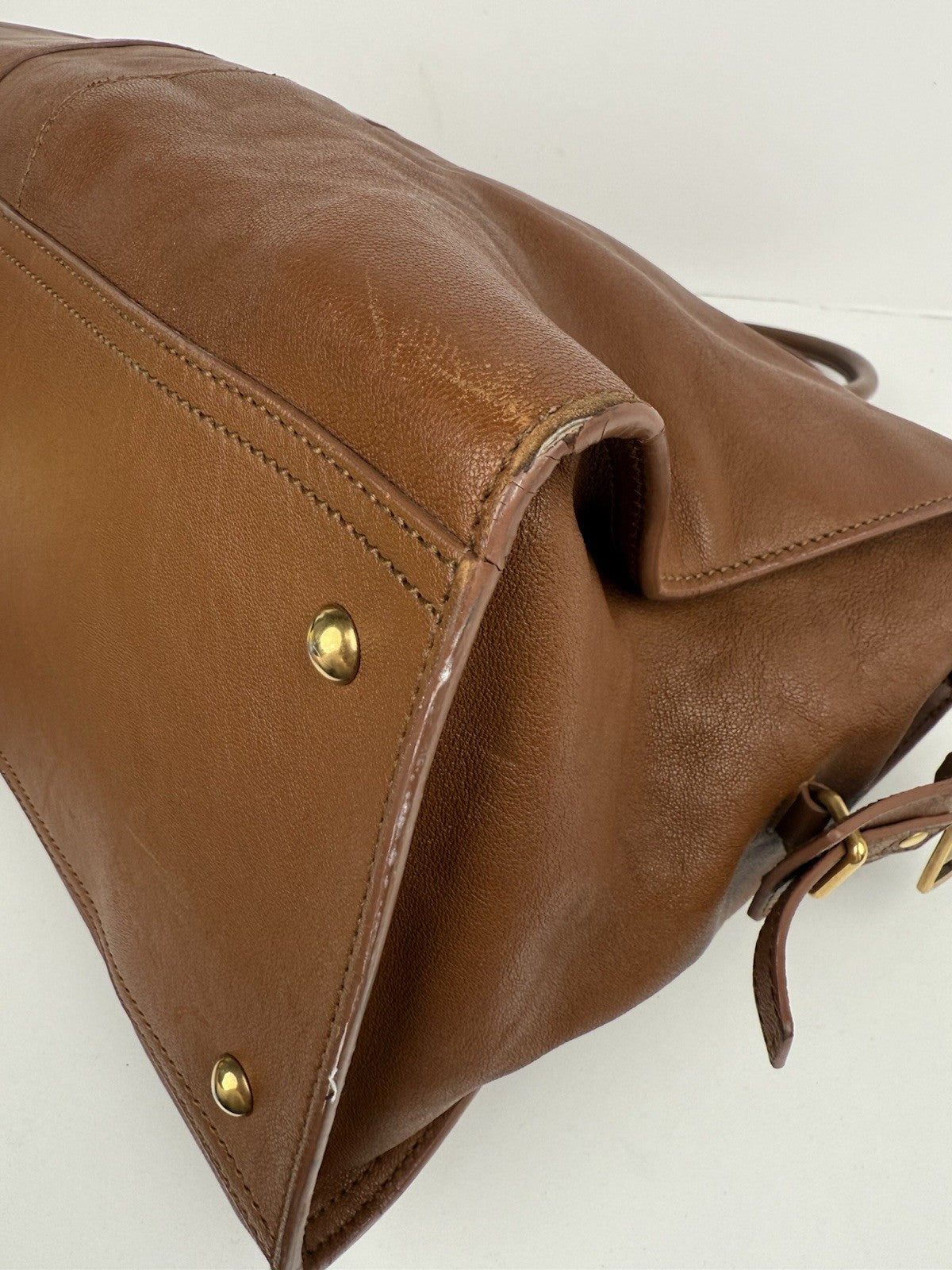SAINT LAURENT Y Line Cabas Chic Handbag Women's Brown Leather Large