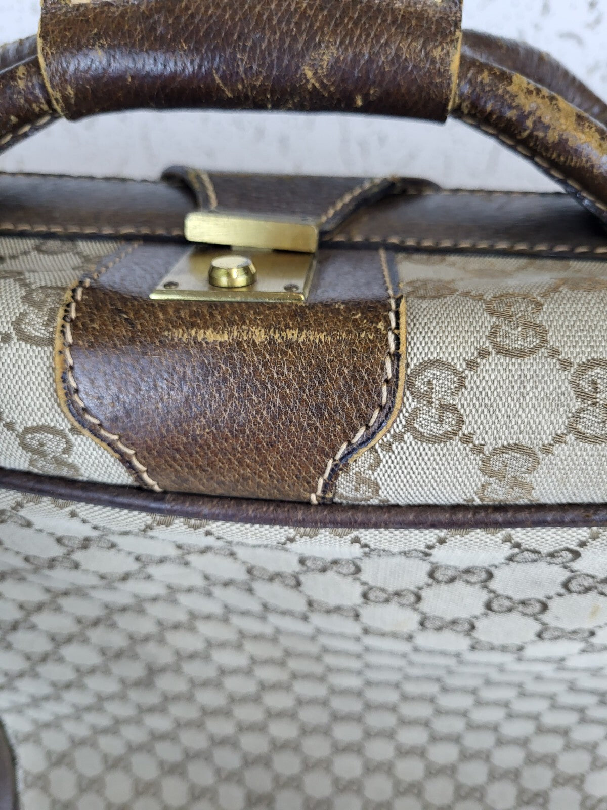 Gucci Vintage Travel Bag Suitcase Monogram Brown Canvas