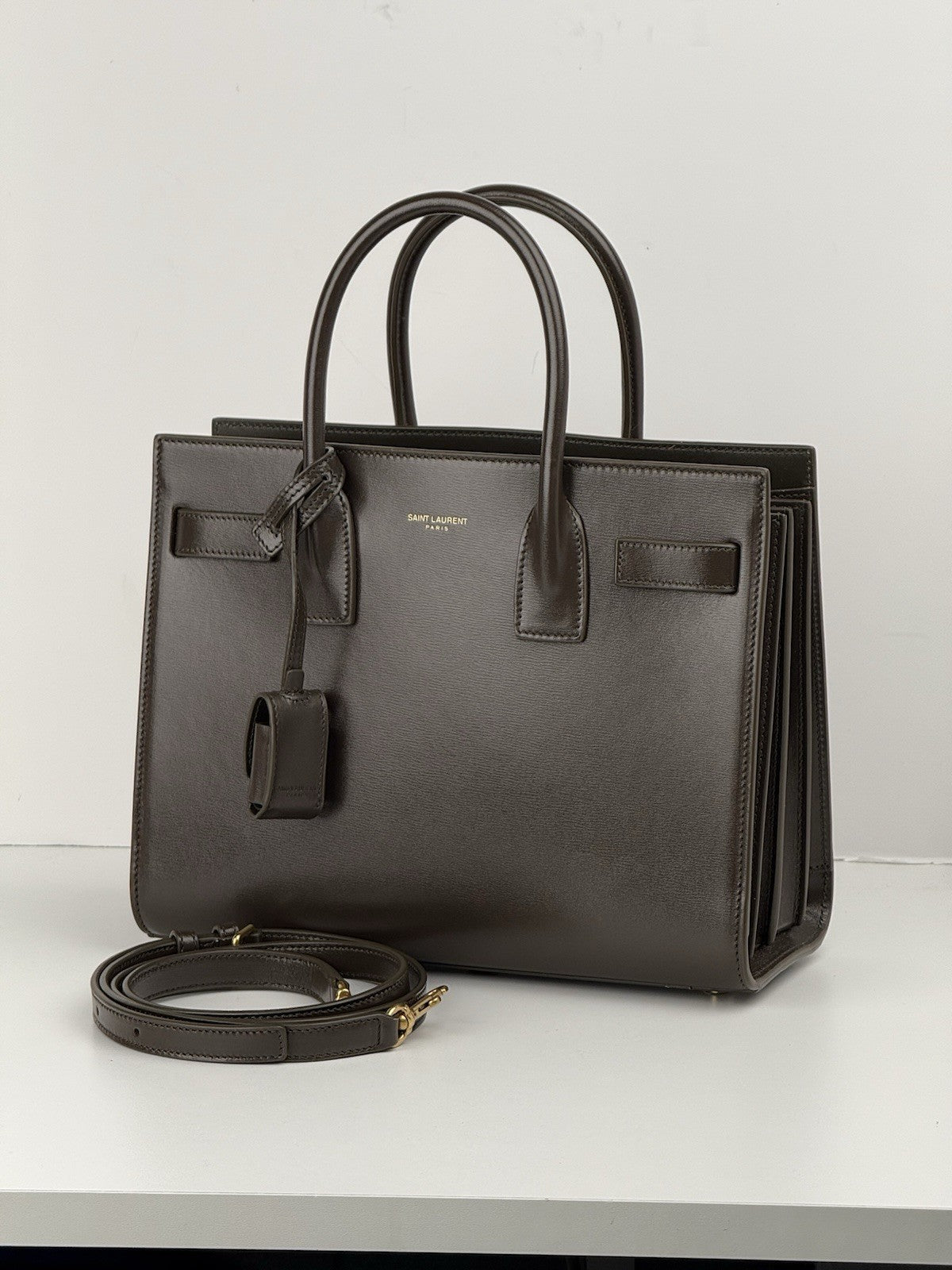 Saint Laurent Sac De Jour Leather Satchel Bag Mini Olive