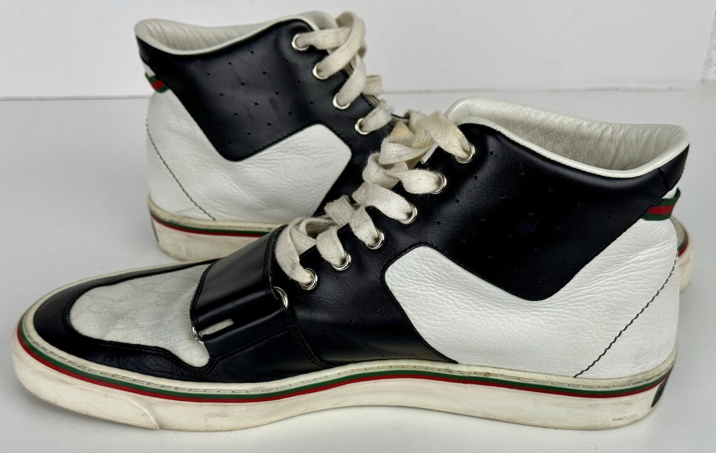 Gucci Black/White Leather GG Lace Up Low Top Gymnastikskor Sneakers Size 9