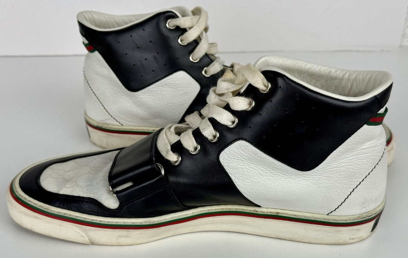 Gucci Black/White Leather GG Lace Up Low Top  Gymnastikskor Sneakers Size 9