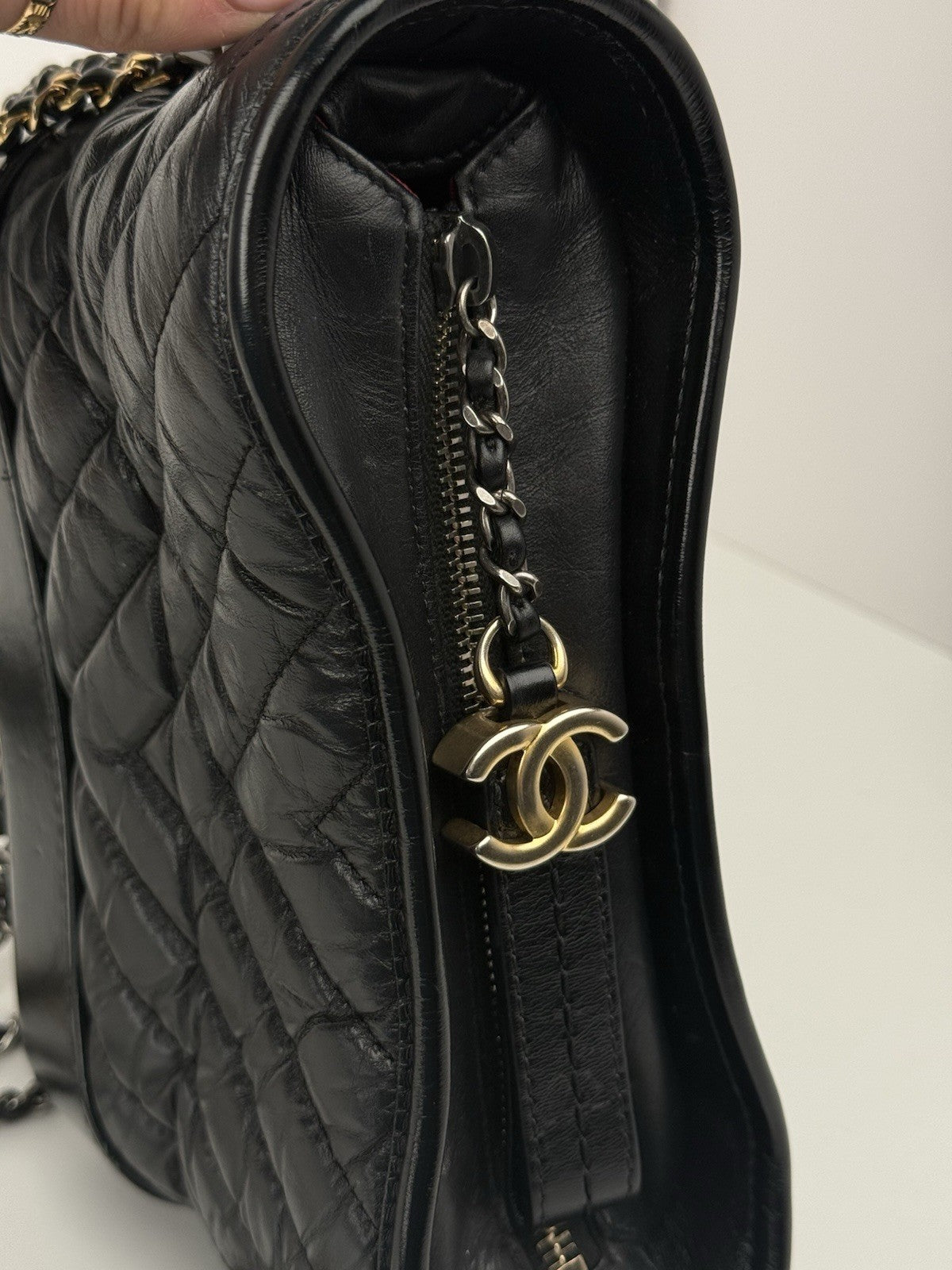 Chanel Gabrielle Aged Calfskin Quilted Small Hobo Black Shoulder Bag