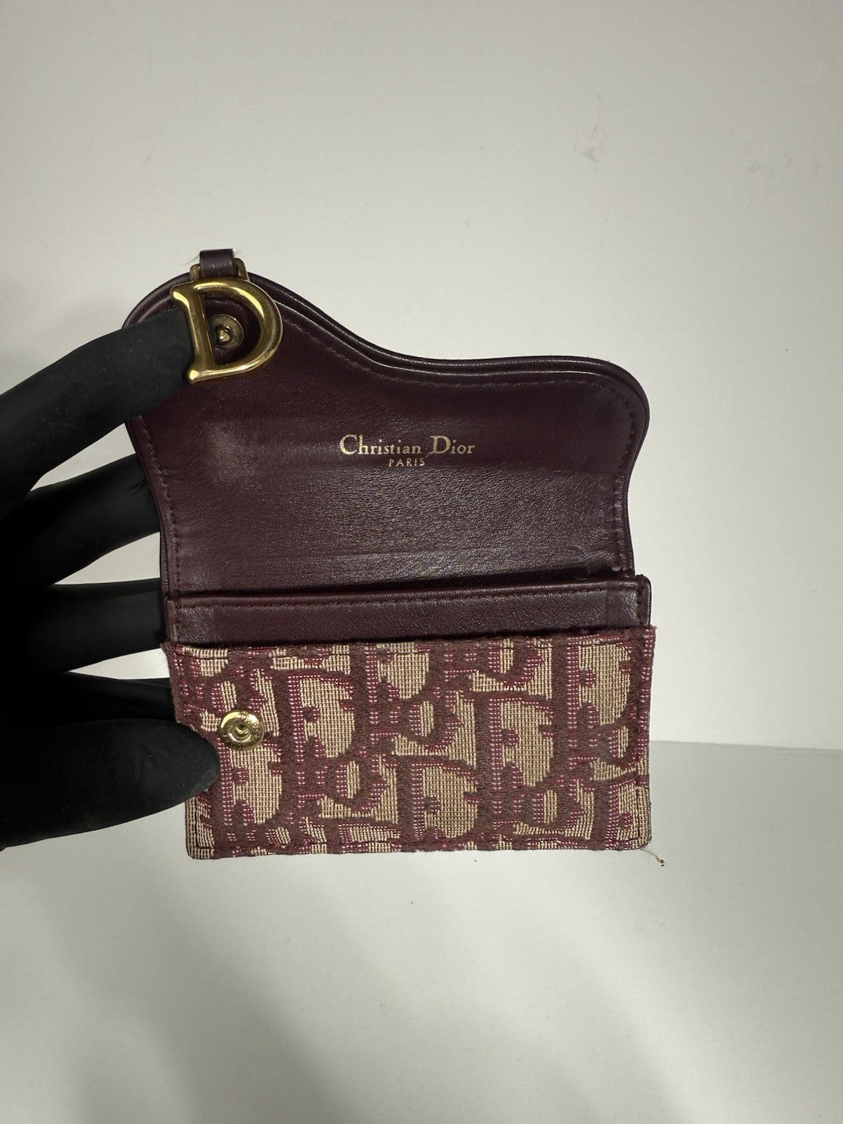 Dior Oblique Saddle Card Holder Bordeaux