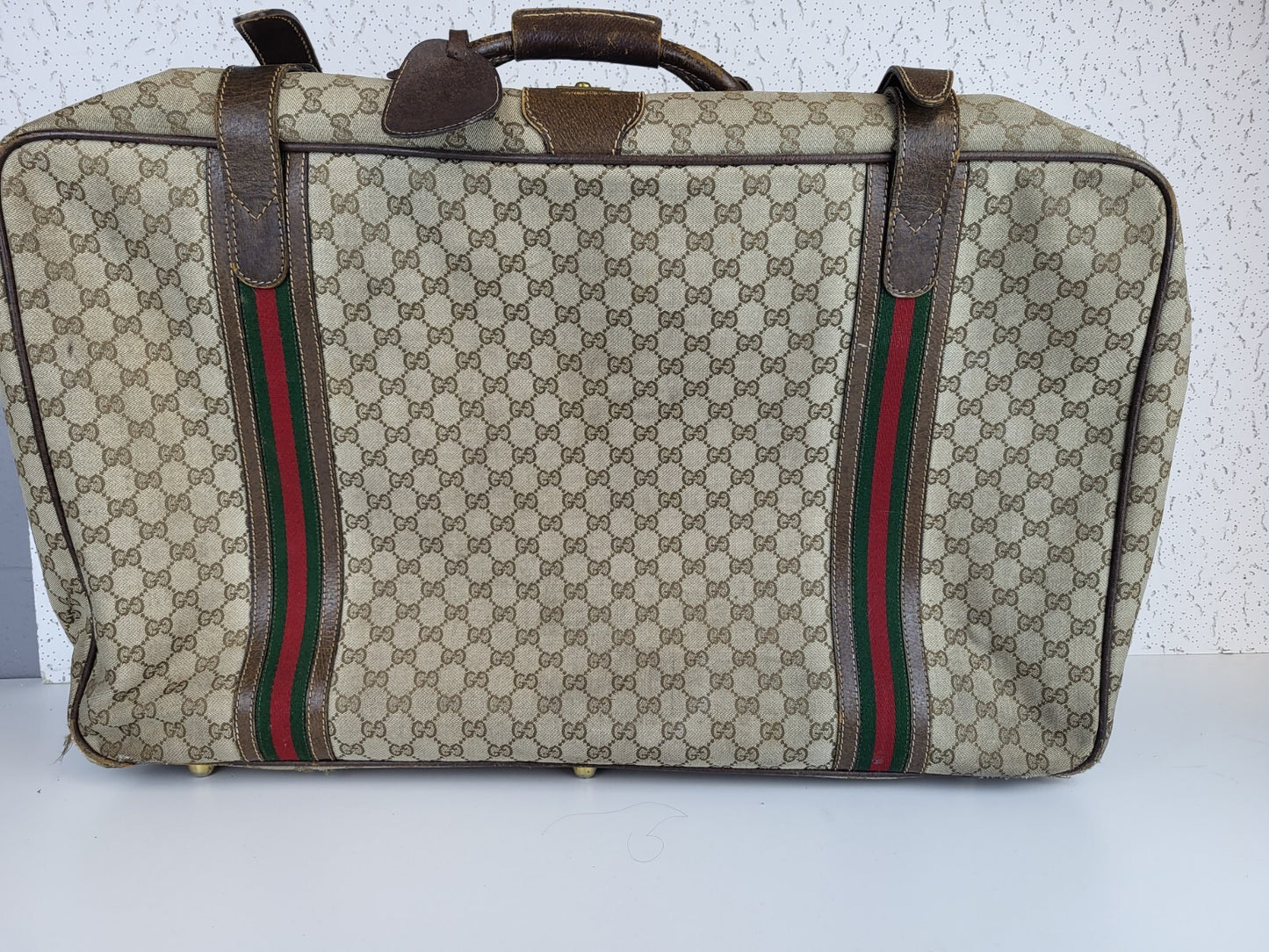 Gucci Vintage Travel Bag Suitcase Monogram Brown Canvas