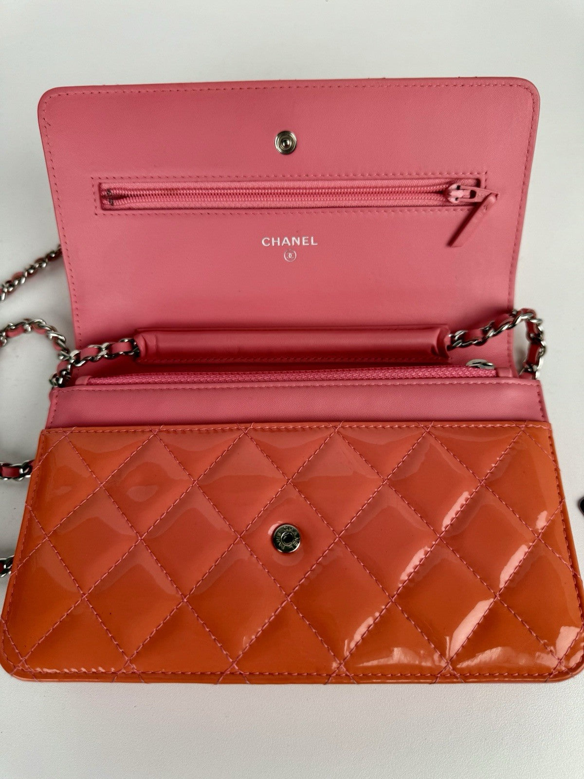 Chanel Wallet On Chain Quilted Patent Coral Pink Leather Crossbody Bag
