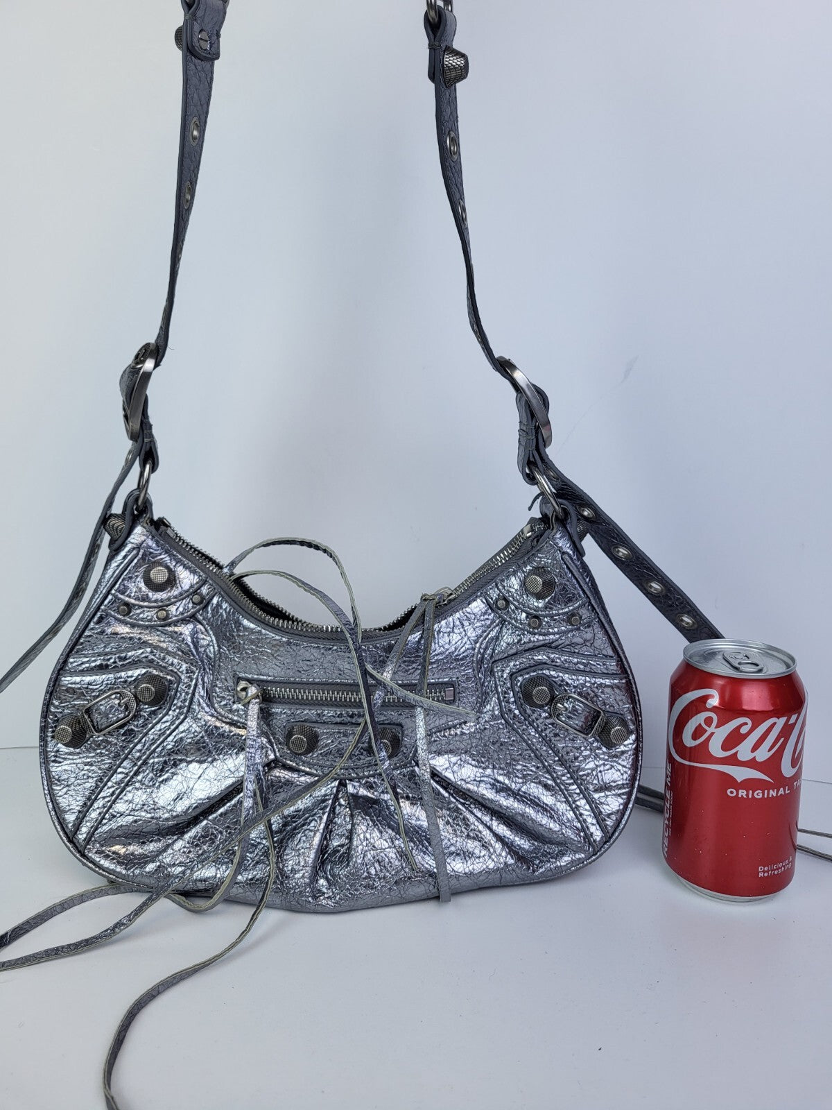 Balenciaga Le Cagole Giant Studs Shoulder Bag Metalic Silver