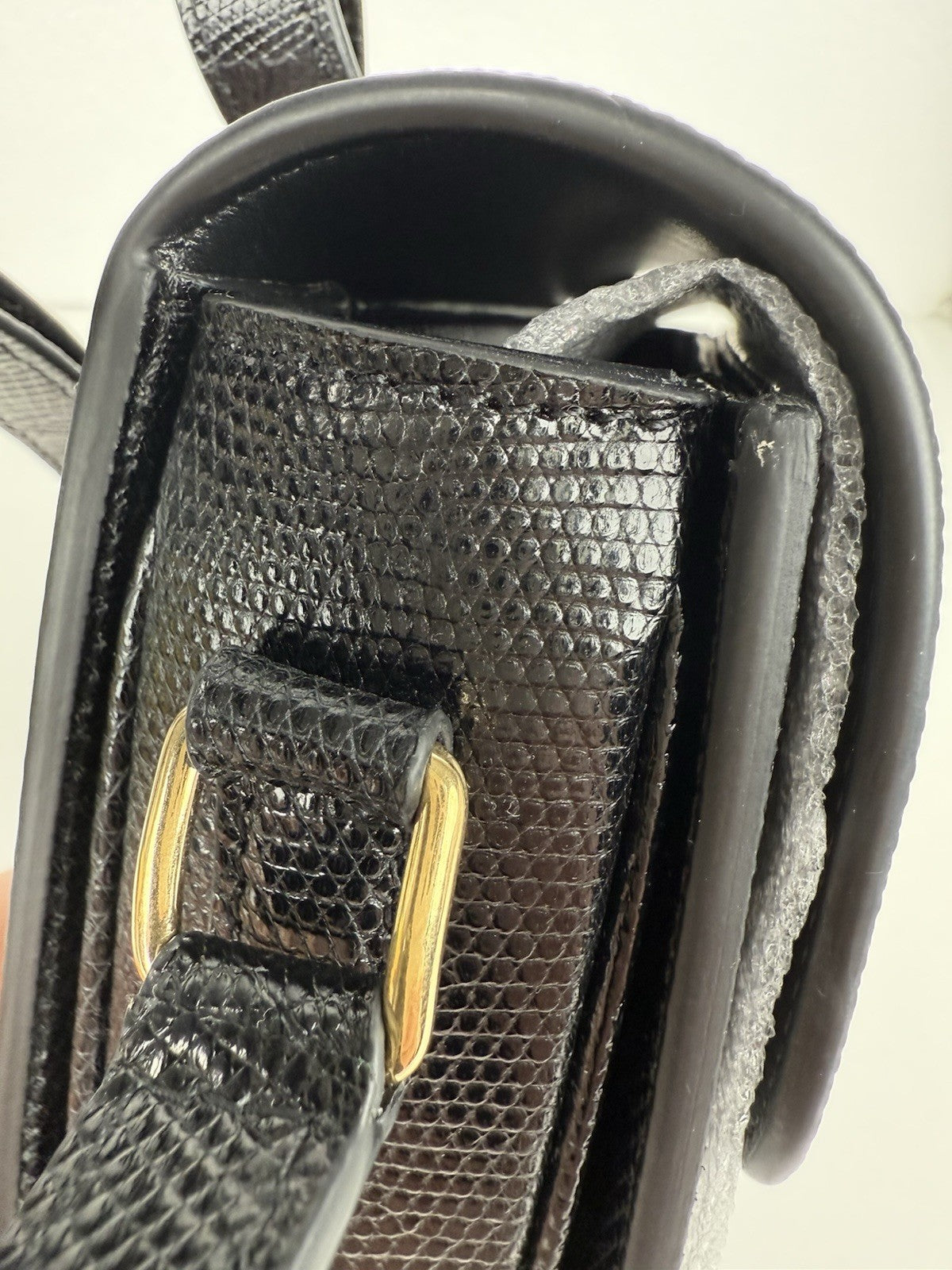 CELINE Teen Triomphe Lizard Black Women's Shoulder Bag