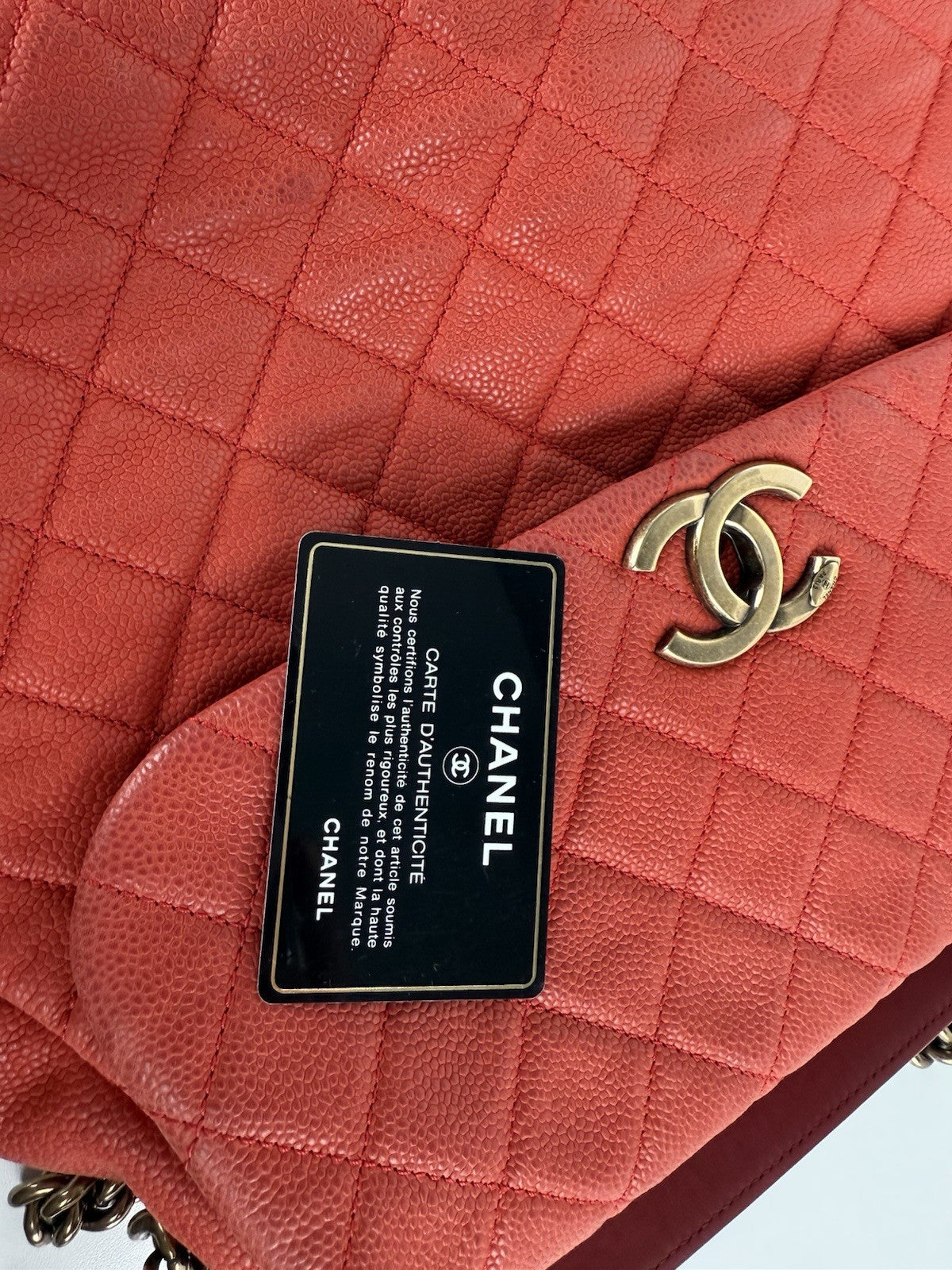 Chanel Caviar Leather Shoulder Bag Country Chic Red Leather