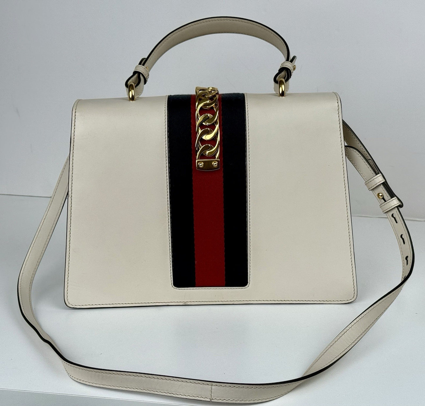 Gucci White Leather Calfskin Leather Vintage Web Sylvie Shoulder Bag