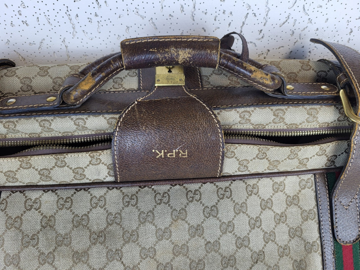 Gucci Vintage Travel Bag Suitcase Monogram Brown Canvas