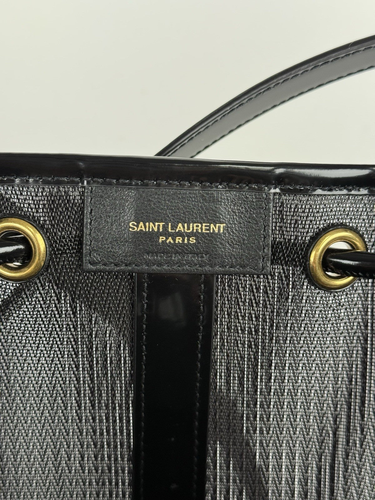 Saint Laurent Mesh Shoulder Bag Patent Black Leather