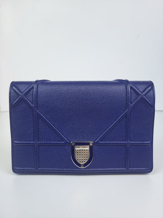 Christian Dior Diorama Wallet on Chain Blue Leather