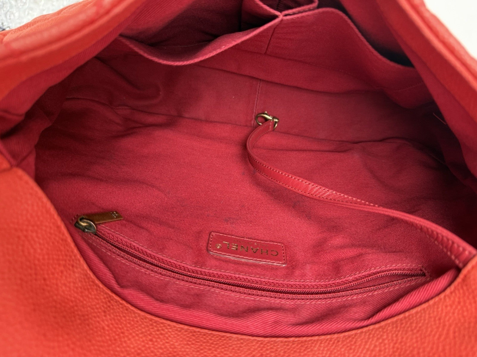 Chanel Caviar Leather Shoulder Bag Country Chic Red Leather