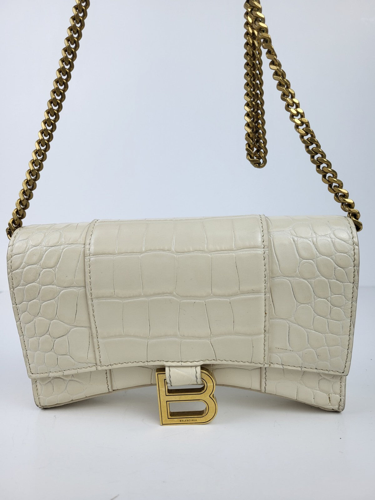 BALENCIAGA Wallet On Chain Crocodile Embossed Leather Hourglass