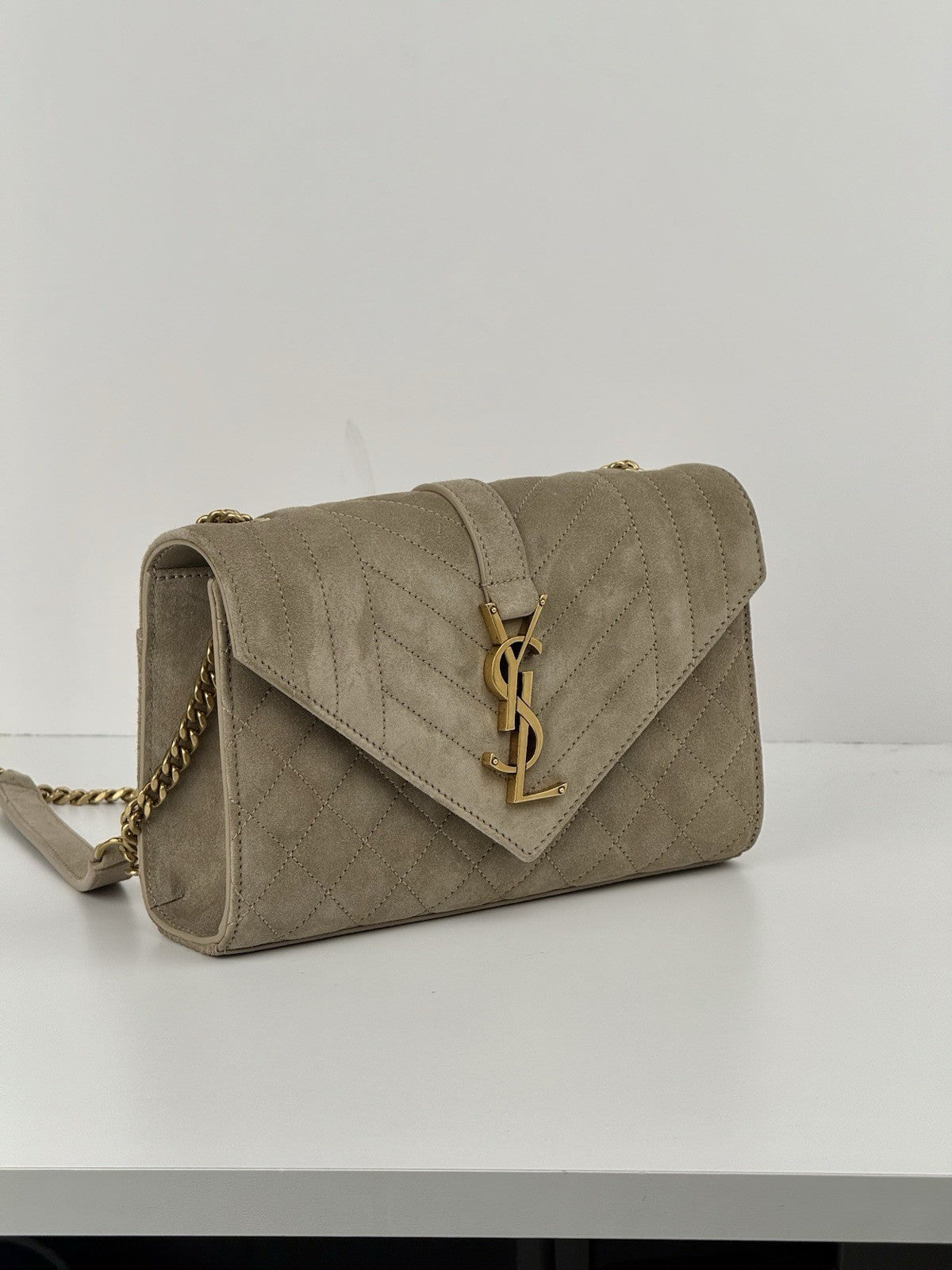 Saint Laurent Suede Matelasse Beige Envelope Small Bag