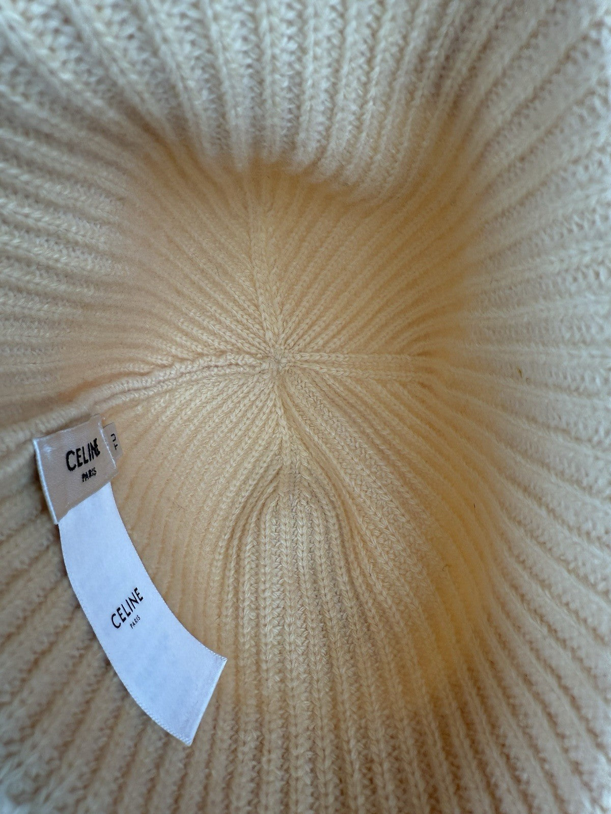 CELINE Ribbed Logo Knit Hat Knit Cap Wool Yellow Women Men Unisex TGIS