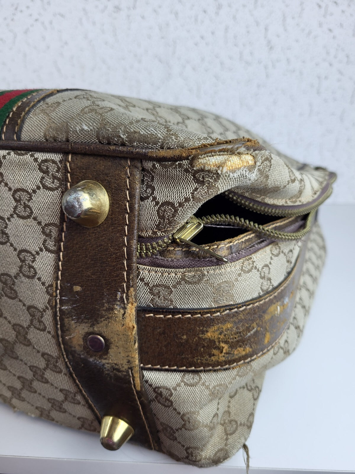 Gucci Vintage Travel Bag Suitcase Monogram Brown Canvas