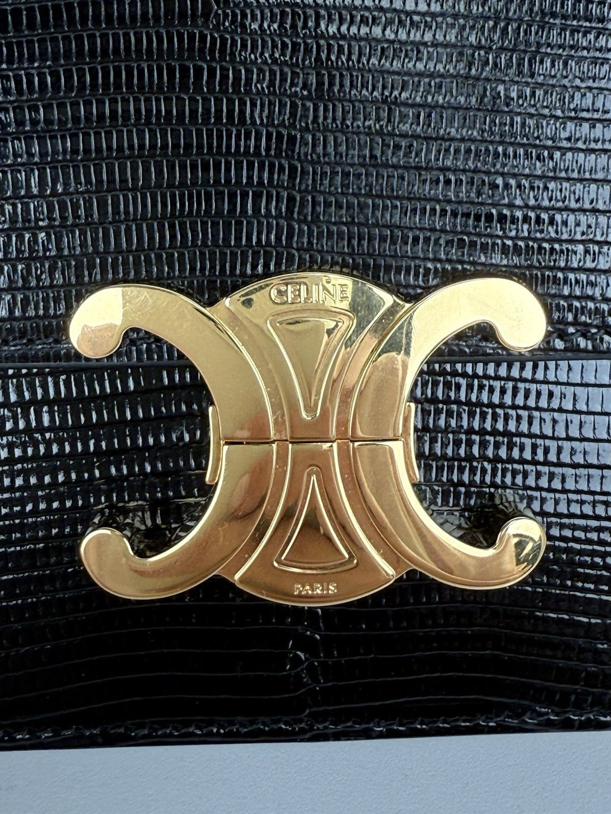 CELINE Teen Triomphe Lizard Black Women's Shoulder Bag