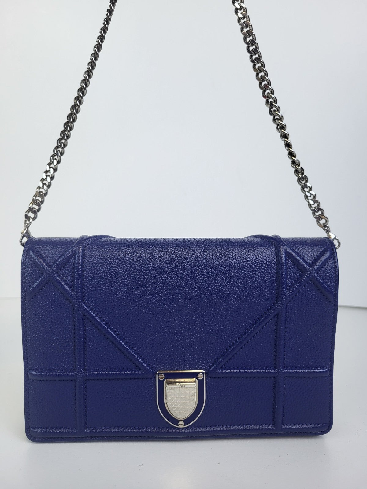 Christian Dior Diorama Wallet on Chain Blue Leather