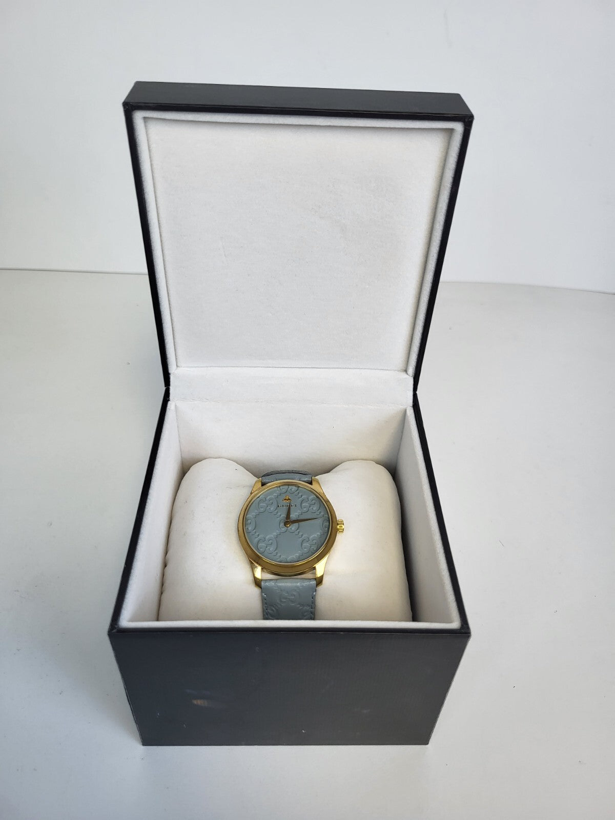 Gucci G-timeless Quartz Pastel Blue Leather Dial Ladies Watch