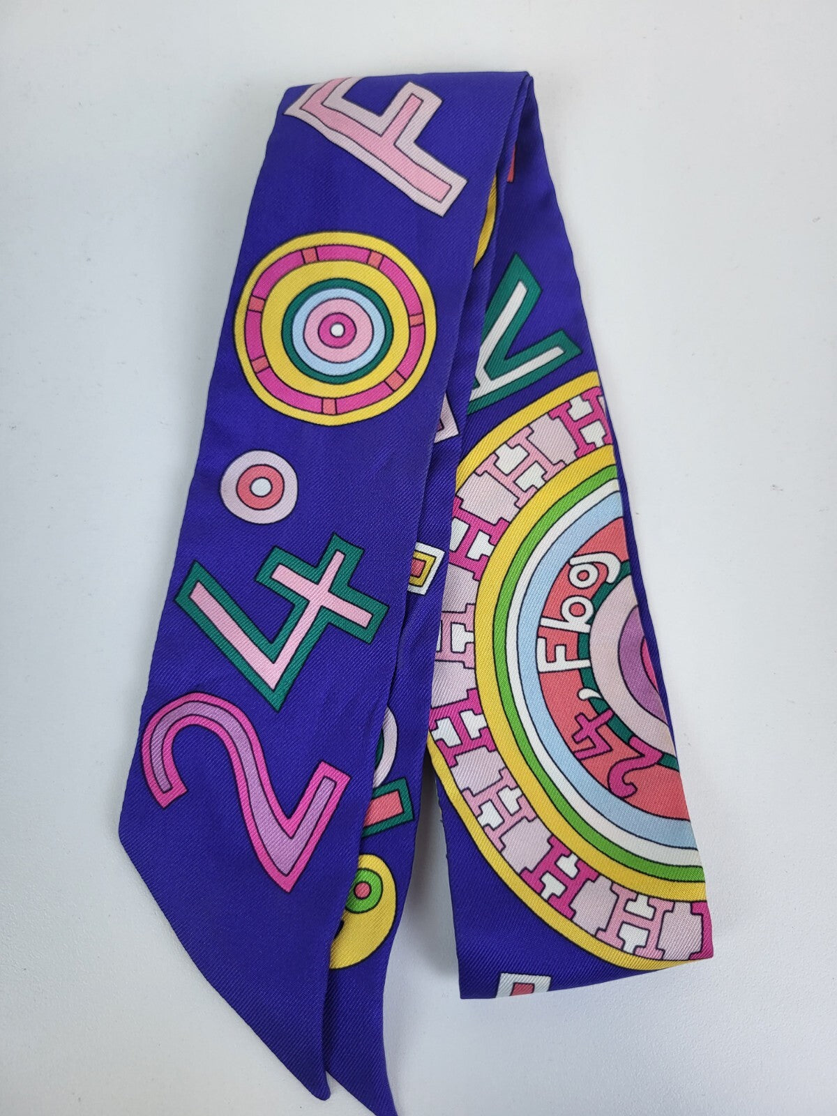 HERMES Twilly Scarf "Belles du Mexique" Silk Blue W/ Box