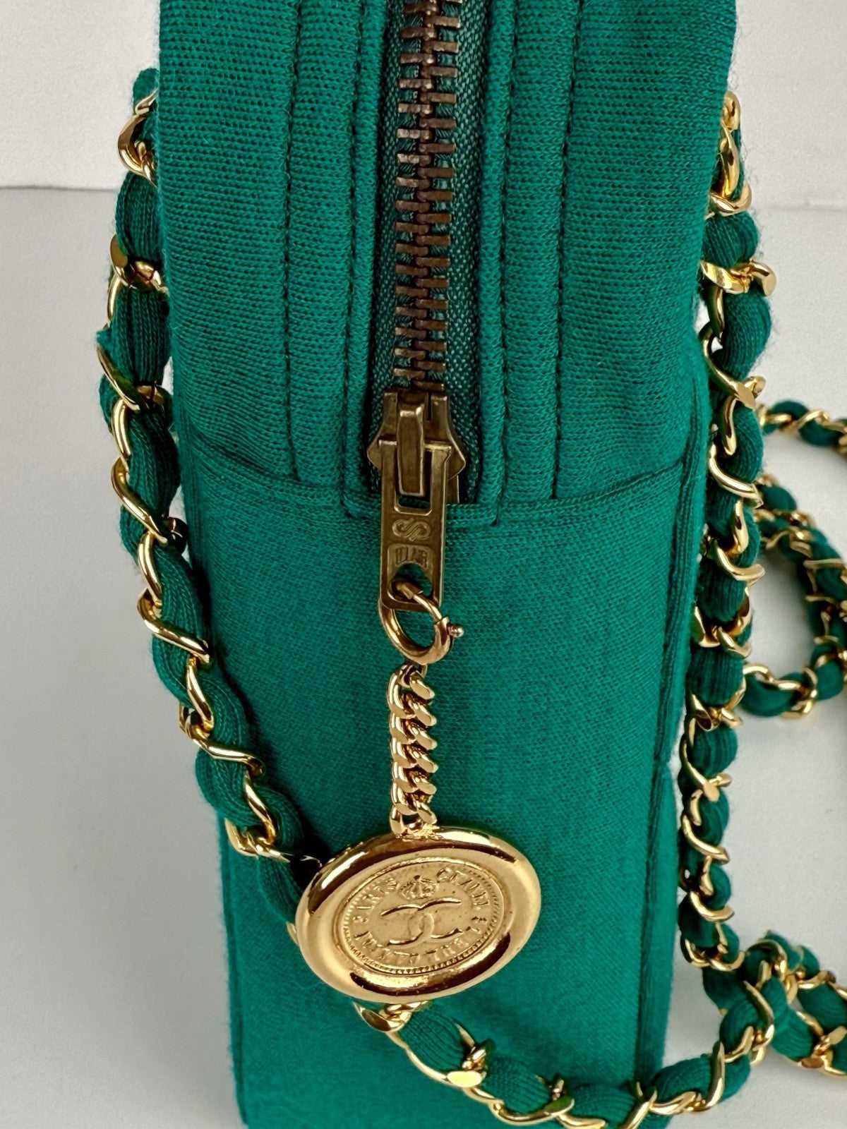 Chanel Bag Coco Jersey Quilted Teal Fabric Chain Strap Vintage